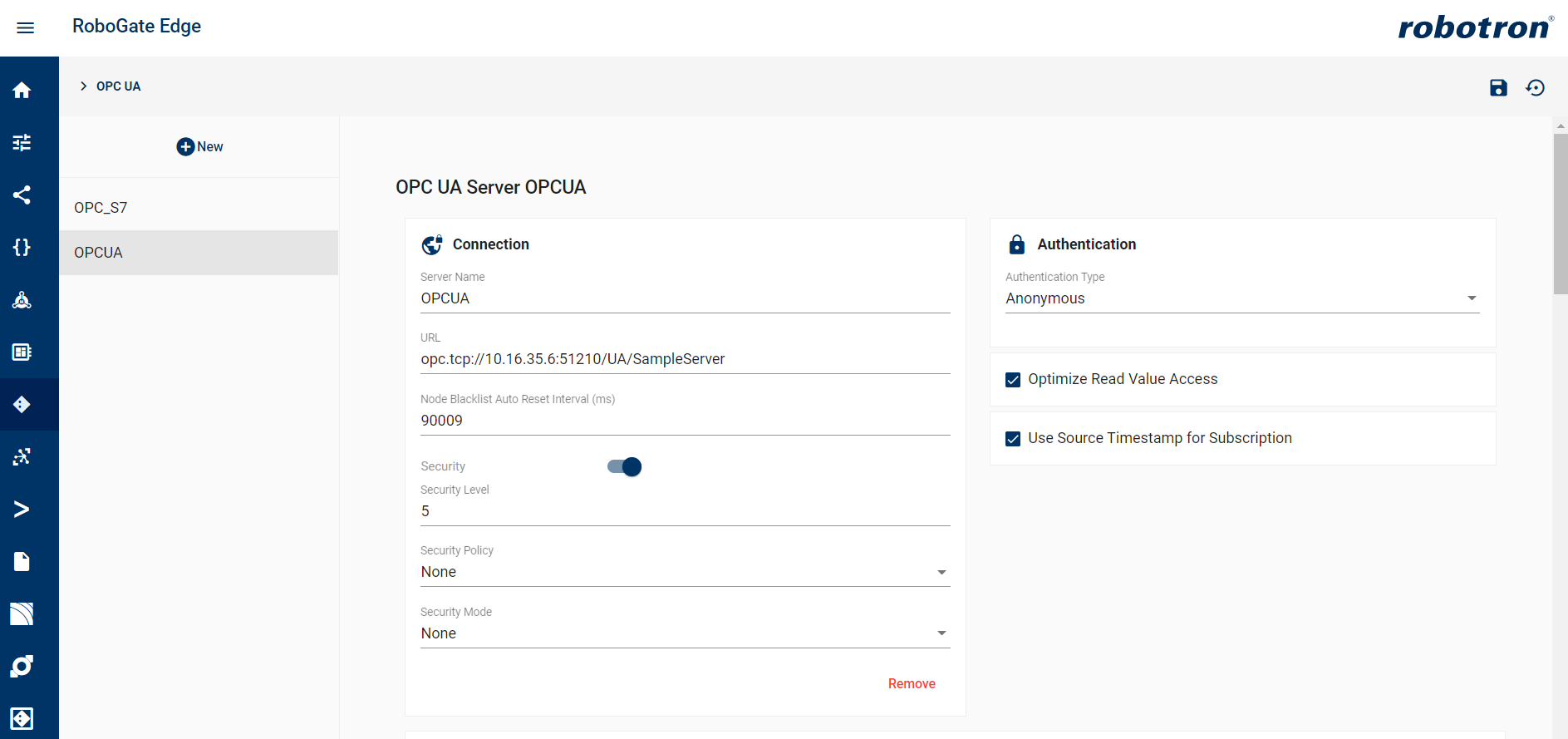 opcua new server