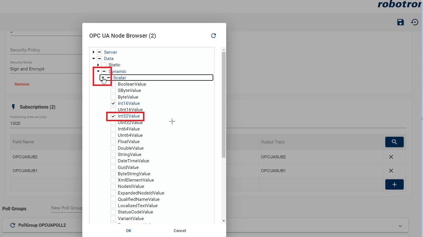 opcua node id select