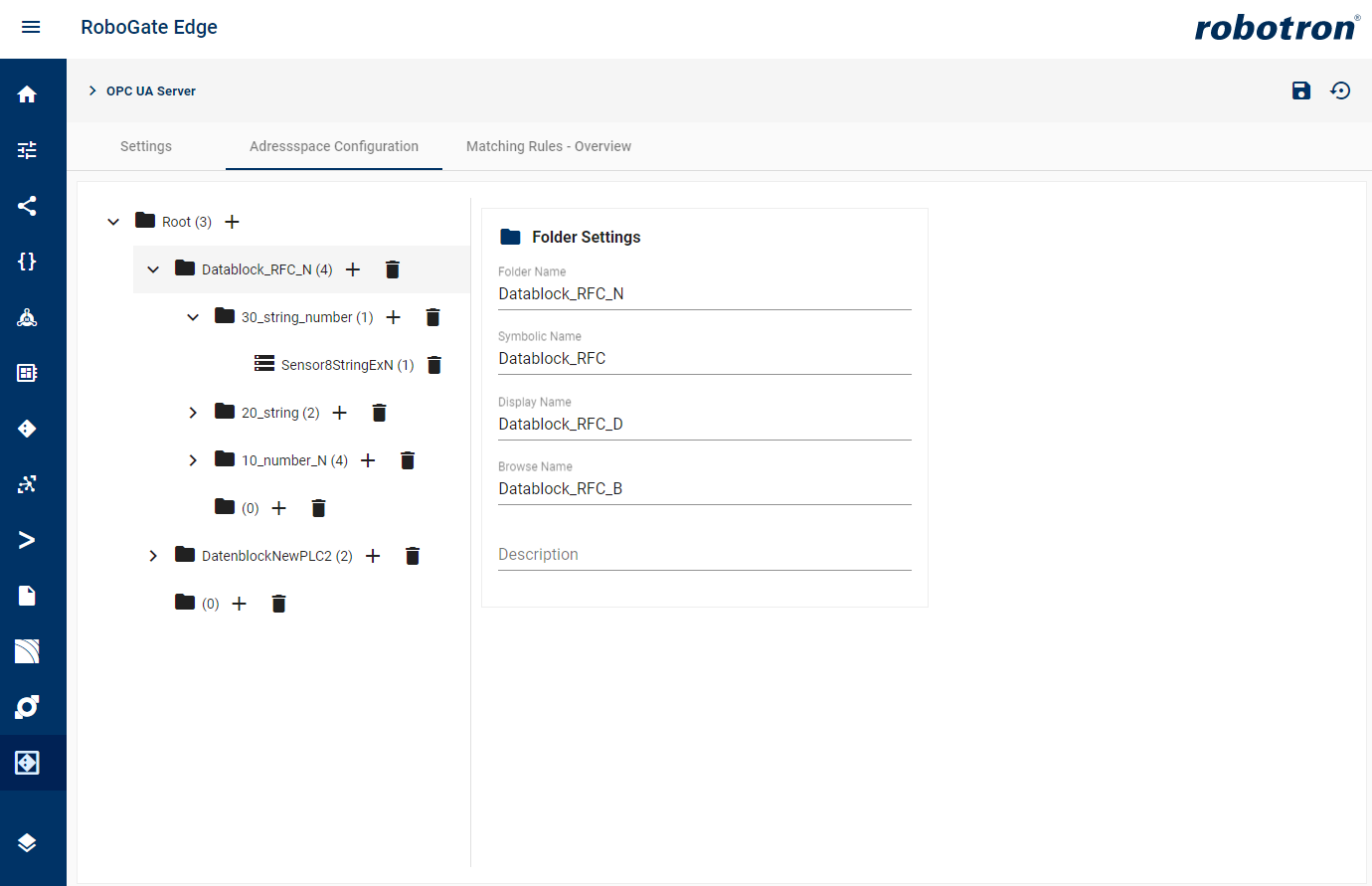 opcua server adressspace folder