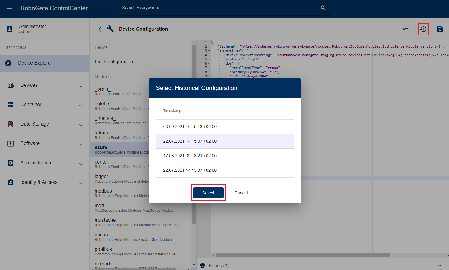 explorer config history