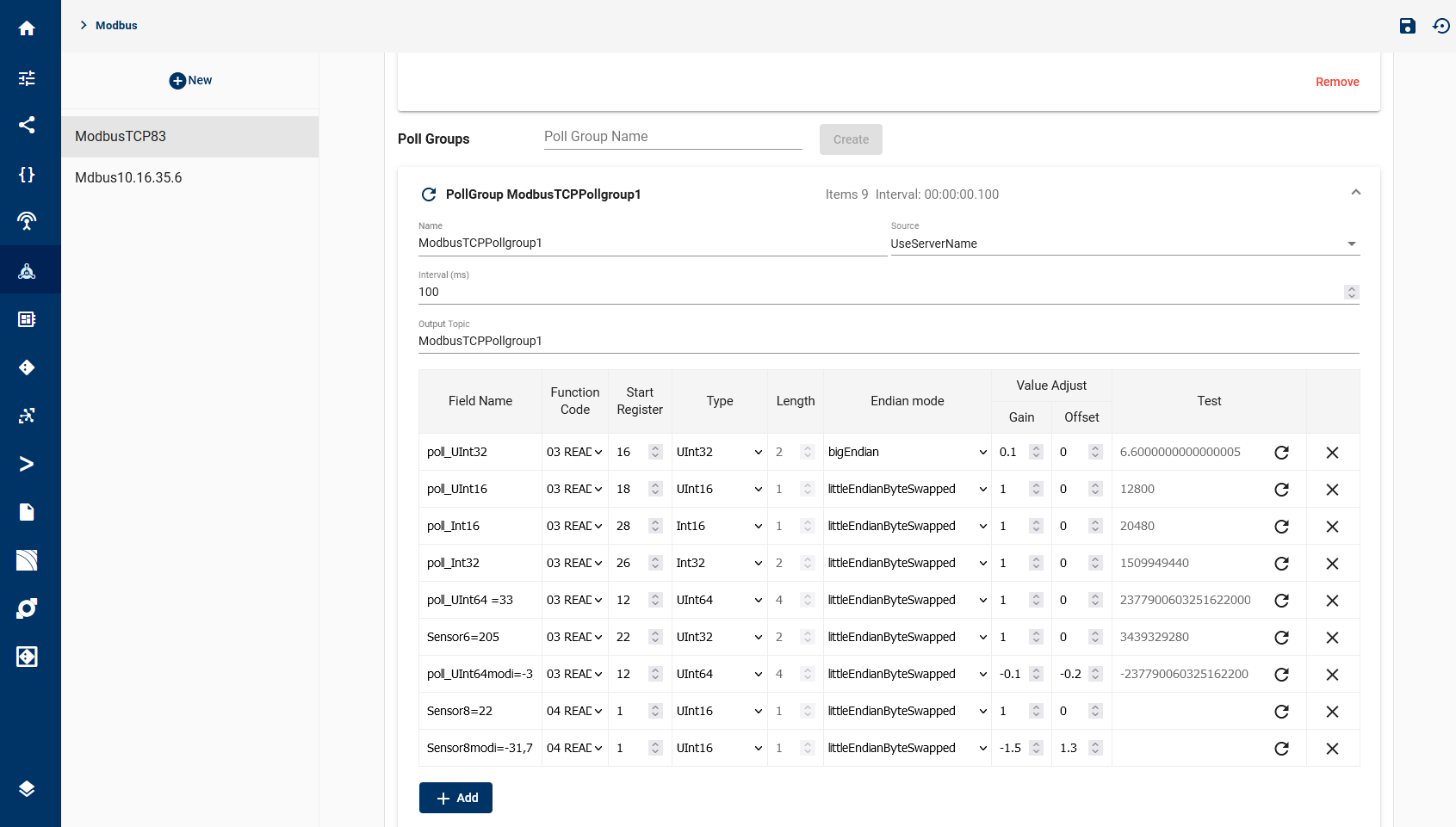 modbus configPollGroup