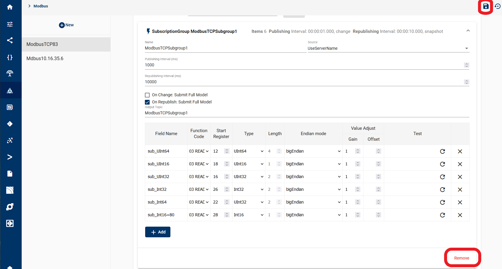 modbus deletePollgroup