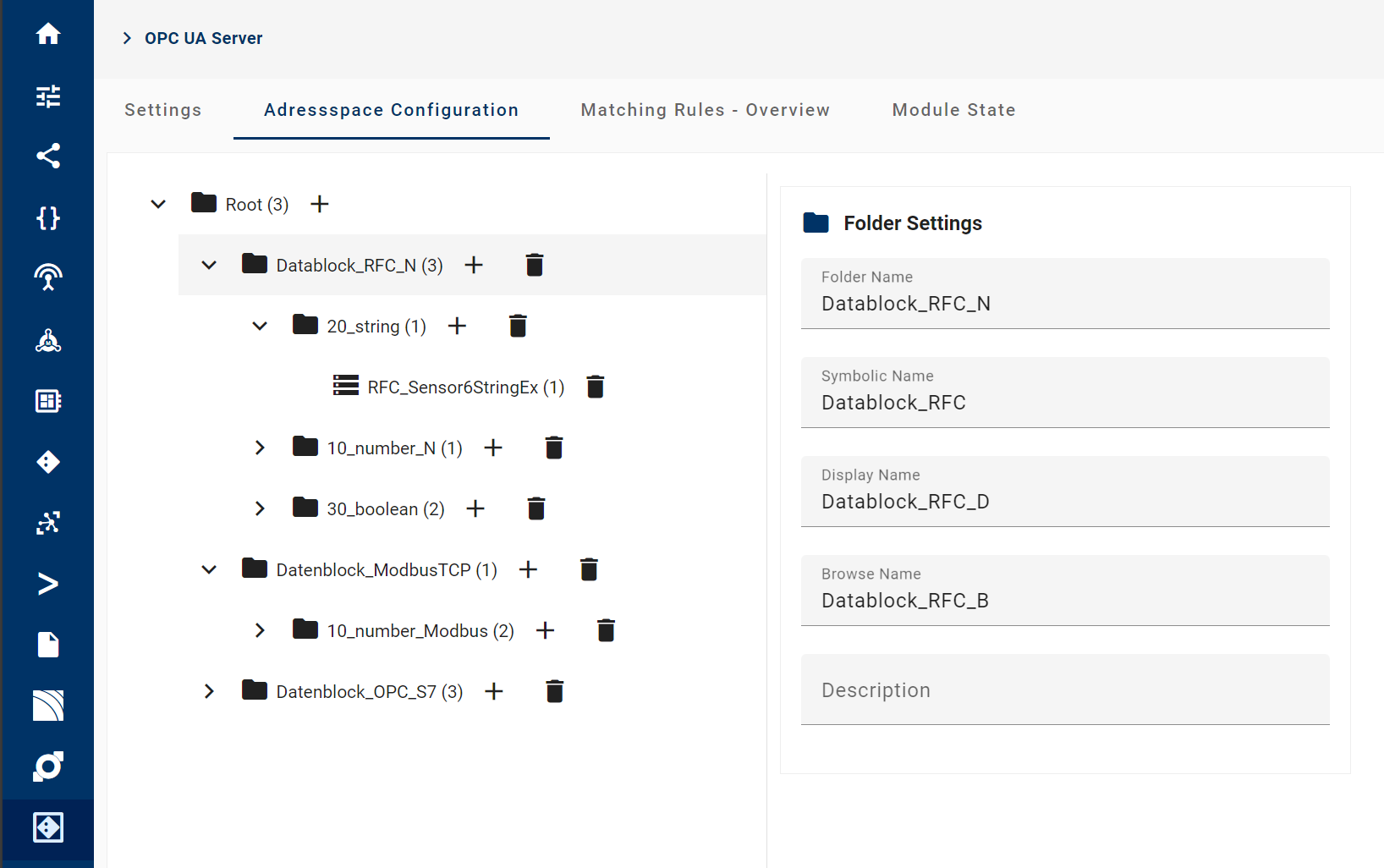 opcua server adressspace folder