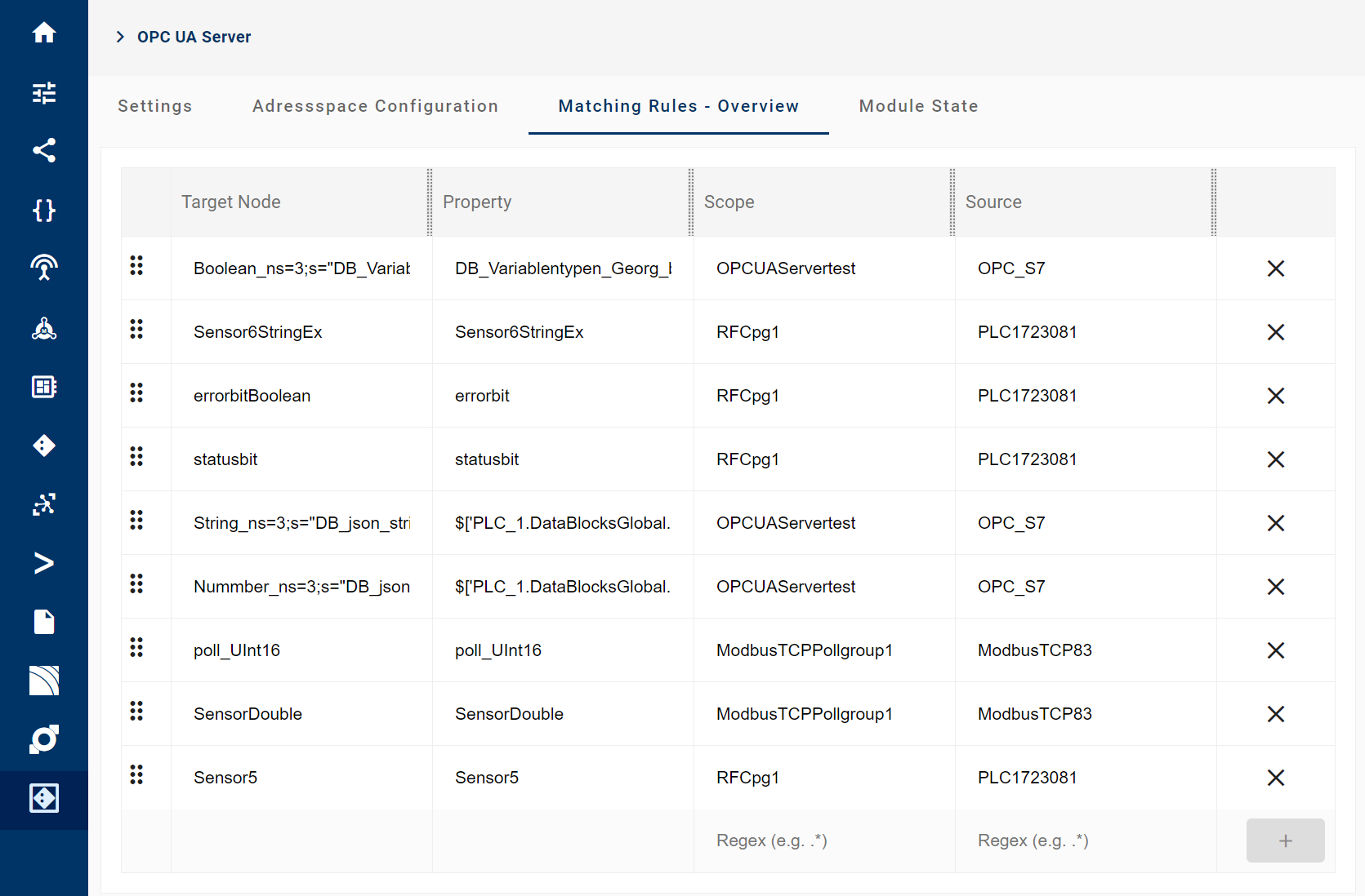 opcua server matching