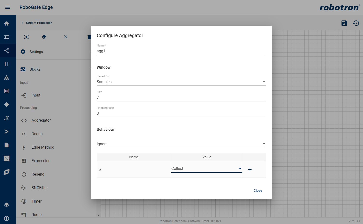 streamprocessor processing block aggregator config